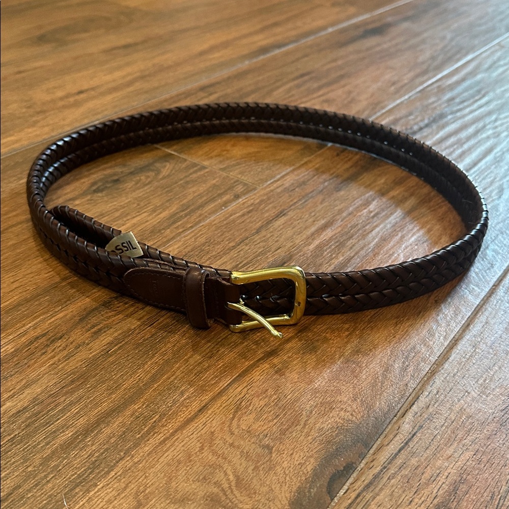 Fossil Rich Brown Braided Leather Belt